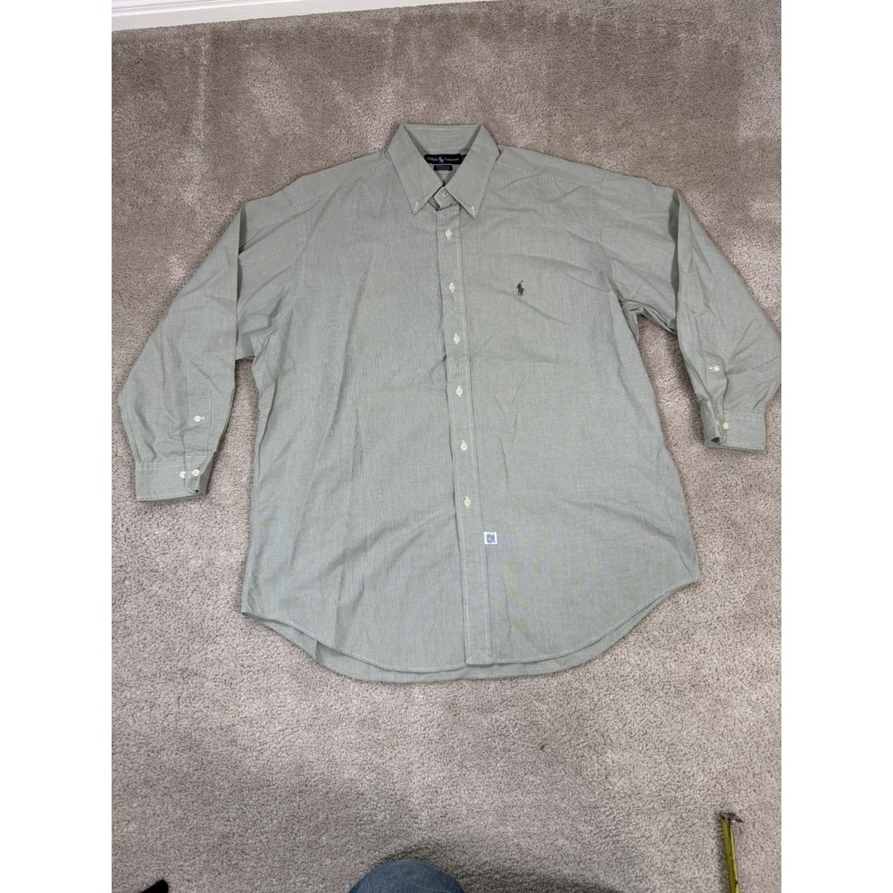 👔 Vintage Ralph Lauren Yarmouth Shirt 17 32/33 Green Houndstooth Check Cotton